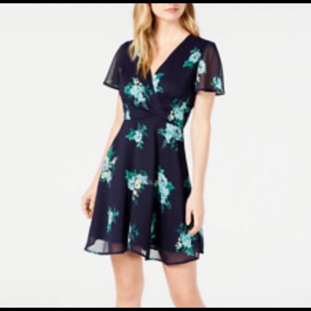 Maison Jules Printed Faux-Wrap Dress Floral 14